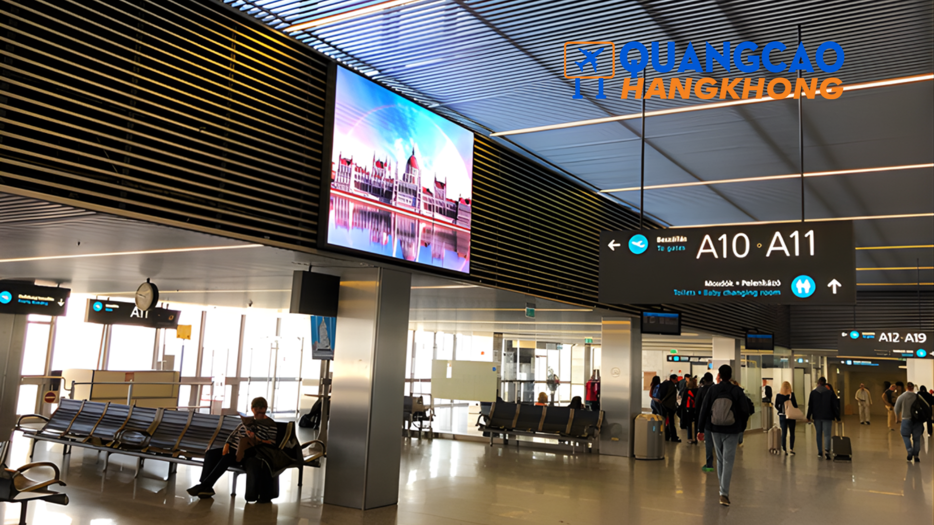 Quảng cáo màn hình LED tại khu vực sảnh chờ lên máy bay