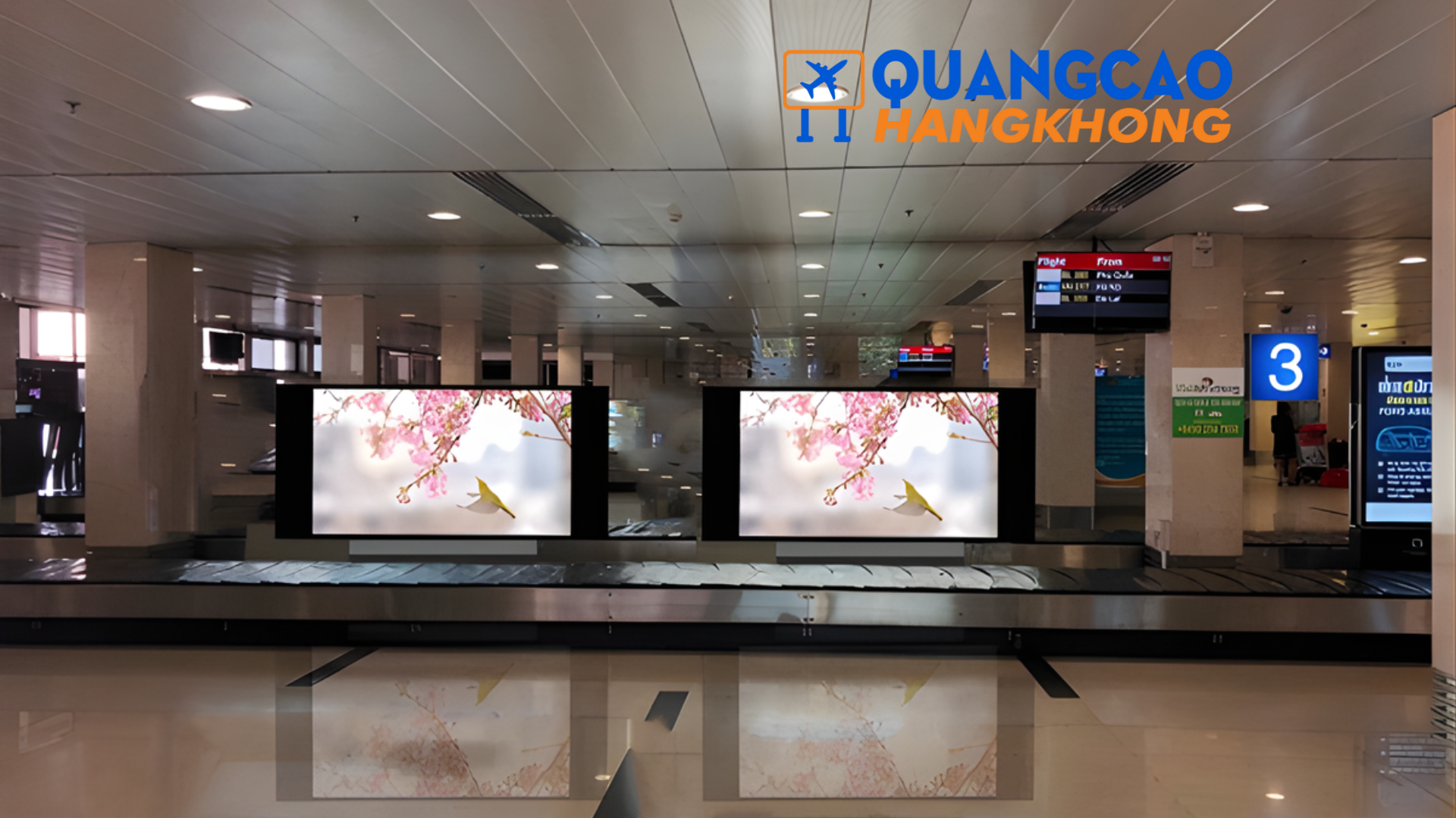 Quảng cáo màn hình LED sân bay khu vực băng chuyền hành lý 