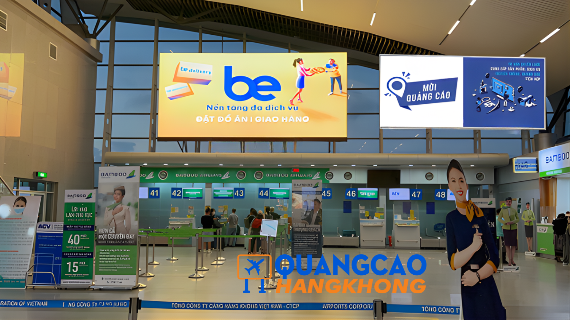 Quảng cáo biển hộp đèn tại khu vực check-in