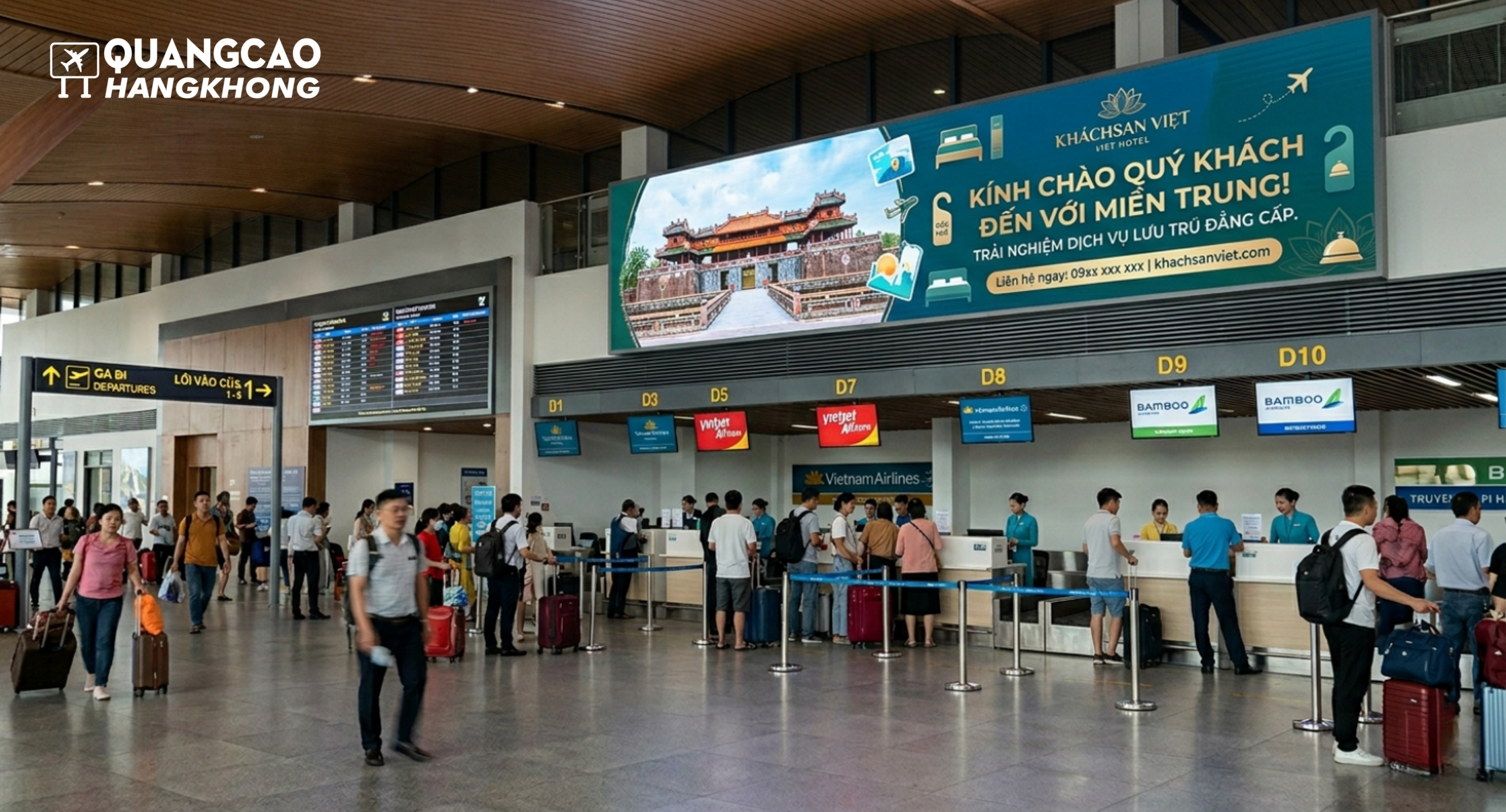 Pano quảng cáo tại khu vực sảnh check-in