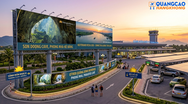 Pano quảng cáo tại sân bay Đồng Hới khu vực bãi đỗ xe và sảnh đón khách